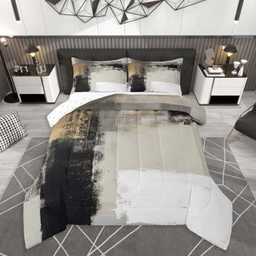 Imagem de Feelyou Conjunto de edredom Queen, preto, dourado, cinza, abstrato, moderno, minimalista, para crianças, meninos, meninas, geométrico, decoração de quarto, microfibra, 3 peças com 2 fronhas