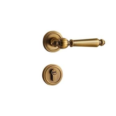 Imagem de BEGWVDJTP Fechadura de porta francesa fechadura de porta de madeira interna americana retro amarela antiga fechadura magnética silenciosa maçaneta de porta de quarto (fechadura magnética)