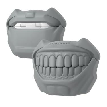 Imagem de Novnook Capa para AirPods 4, design Cool Teeth para AirPods 4, capas protetoras de silicone fofas e engraçadas à prova de choque para homens e meninos (cinza)