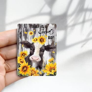 Imagem de Ímã de geladeira vintage Today is A Good Day Cow Girassóis Design - (2,3 x 3,1) polegadas Adesivo de geladeira redondo acrílico decoração retrô presente tamanho perfeito para geladeira, armário ou