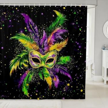 Imagem de Erosebridal Cortina de banho veneziana para decoração de carnaval de carnaval infantil, máscara de Nova Orleans, acessórios de banheiro coloridos para decoração de festa em casa (183 cm L x 78 C)