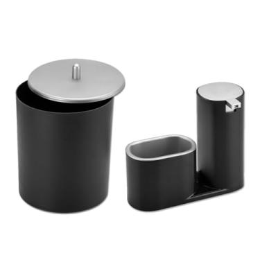 Imagem de Kit Dispenser Detergente e Bucha + Lixeira 5 Litros Cozinha Pia (KIT PRETO/CROMADO)
