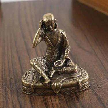 Imagem de FENNYYAR Estátua antiga de Buda de cobre para casa, sala de estar, 6 cm, estatuetas de Buda de escritório decoração de latão
