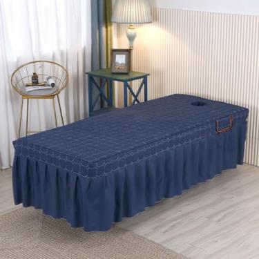 Imagem de Lençol de mesa de massagem, simples, cor sólida, acolchoado, massagem, confortável, respirável, spa, massagem, salão de beleza, salão, salão, pele, fumigação, roupa de cama de spa ajustada, azul