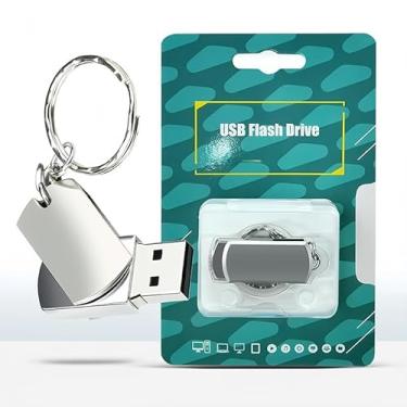 Imagem de Pen drive USB 2.0 de 64 GB para laptop, PC, cartão de memória portátil para backup de armazenamento de dados, pen drive de armazenamento USB com design giratório com chaveiro, prata