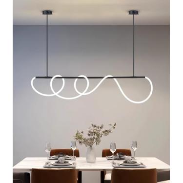 Imagem de Luminária pendente LED com altura ajustável para sala de jantar, dimerizável e com controle remoto (montada em vários formatos), iluminação multifuncional para restaurantes e bares (preta, 2