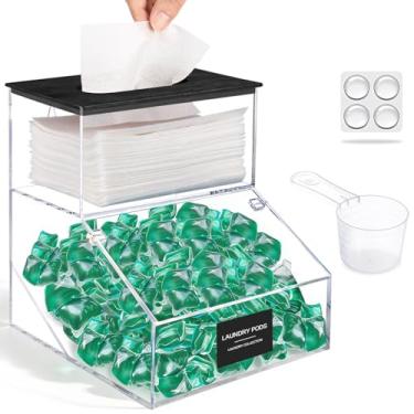 Imagem de Hiitytin Suporte de lençol 2 em 1 para secadora e recipiente para cápsulas de lavanderia, recipiente organizador de detergente para roupas com tampa, recipientes de armazenamento de acrílico com