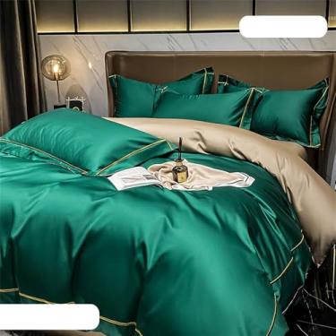 Imagem de Conjunto de cama de algodão de fibra longa, liso e agradável à pele, com capa de edredom para cama de casal, 10 x 1,5 m, conjunto de 4 peças.