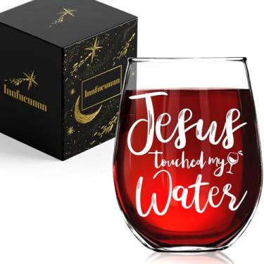 Imagem de Innfueunun Jesus Touched My Water Copo de vinho, presentes de aniversário cristãos engraçados para mulheres, presentes engraçados de vinho Jesus para mãe, presente cristão para mulheres, presente para