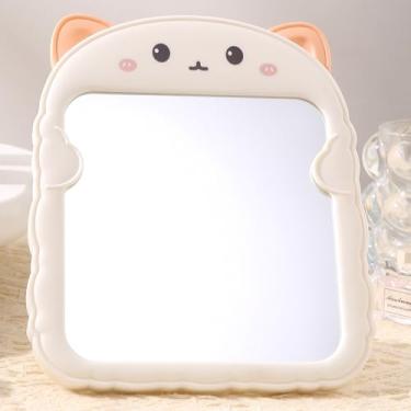 Imagem de Espelho de maquiagem dobrável suspenso de alta definição para mesa de desenho animado orelha de gato espelho de vaidade estudante dormitório conveniente espelho de plástico atacado (orelha de gato