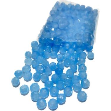 Imagem de 200 Miçangas de Cristal 8mm para Artesanato Bijuterias e Confecção de Guias – Contas de Vidro Facetadas (Azul claro leitoso)
