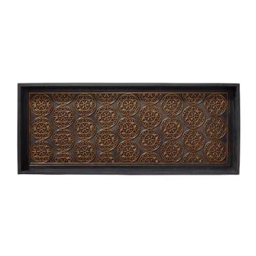 Imagem de HF by LT Bandeja de borracha premium mandala, 86 x 35 cm, design de borracha vulcanizada resistente, estrutura sem costura, uso durante todo o ano em ambientes internos/externos, preto com latão