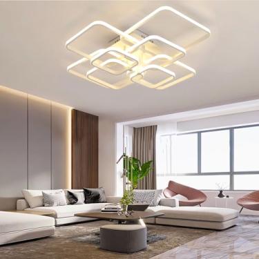 Imagem de Luminária de teto LED moderna para sala de estar, 3000k-6500k, dimerizável, com controle remoto, branca, 100w, quadrada, para quarto, cozinha, sala de jantar e escritório (8 lâmpadas).