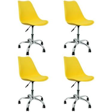 Imagem de Kit 4 Cadeiras Leda Office Luisa Saarinen Estofada Base Giratória Crom