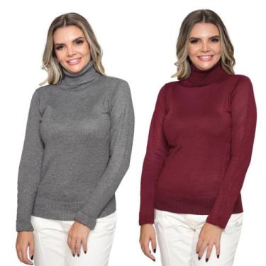 Imagem de Kit 2 Blusas Feminina de Tricô Manga Longa Gola Alta Tendência Inverno