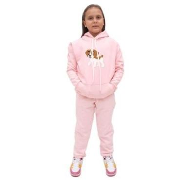 Imagem de Conjunto de Frio Menina Infantil Blusa Canguru Moletom e Calça Lisa Confortavel Basica Creche-Feminino