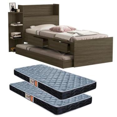 Imagem de Cama Solteiro Isa De MDF Reforçada Com Gavetas Nicho Bau E Auxiliar Co