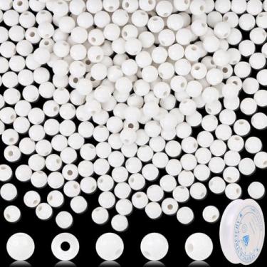 Imagem de 300 contas esportivas para fabricação de joias, contas de bola de golfe acrílicas KISSBUTY a granel com cordão elástico, conta espaçadora esportiva para pulseira de artesanato DIY, 12 mm (branco golfe