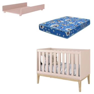 Imagem de Berço Americano New Classic Com Trocador Juju Rosa Fosco E Colchão - Reller