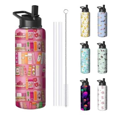 Imagem de Garrafa de água para amantes de livros de 1,134 g com alça e canudo flip, copo com isolamento de aço inoxidável para amantes de livros, caneca de café de viagem, presente de aniversário do dia das