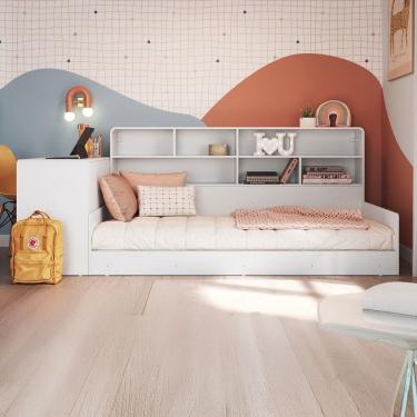 Imagem de Cama Solterio Infanto Juvenil com Escrivaninha para Estudo e Estante Branco - Completa Móveis