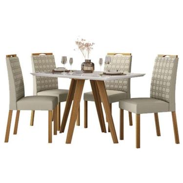 Imagem de Mesa De Jantar Mariah 120x80 Cm Com Vidro Ype Off White E 4 Cadeiras Mariana Veludo Nude – New Ceval