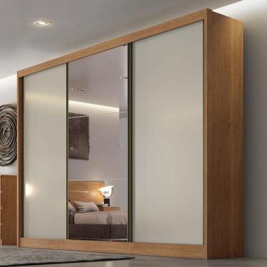 Imagem de Guarda Roupa Casal Ambiente Duna 3 Portas 4 Gavetas Cumaru 25 Fendi Com Espelho - Novo Horizonte