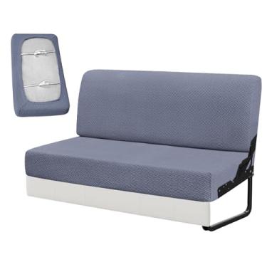 Imagem de YUJIASH Capas de sofá de trailer para sofá-cama, 2 peças de capas de encosto e deslizantes de assento, para sofá Jackknife, capa de móveis para trailers (azul cinza)