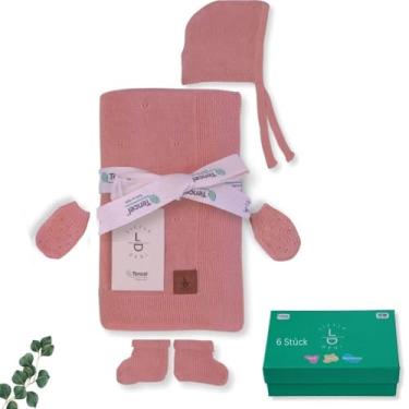 Imagem de Conjunto de presente macio para bebês – Inclui cobertor Pointelle de malha macia 76 cm x 101 cm, chapéu, luvas e botas para bebês – Essenciais ecológicos para recém-nascidos em caixa de presente (rosa