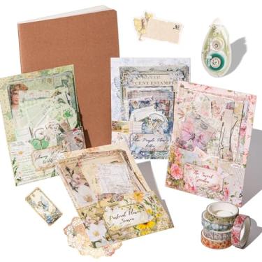 Imagem de JOYCHOIC Kit de scrapbook floral vintage, 4 pacotes de artigos de lixo para iniciantes, grande coleção de materiais de diário e álbuns, colagem de artesanato de artes faça-você-mesmo, adultos