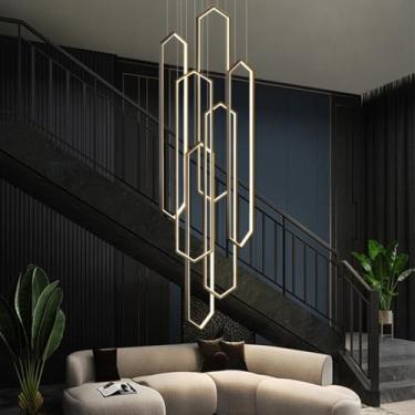 Imagem de Luminária pendente moderna de LED para escada, mesa de jantar, lustre regulável em alumínio com altura ajustável para quarto, sala de estar, sala de jantar, cozinha (preta, 6 lâmpadas - 60 c