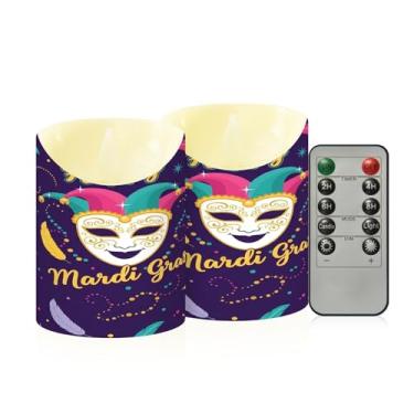 Imagem de Wassud Pacote com 2 velas Happy Mardi Gras sem chama com controle remoto, velas realistas cintilantes com temporizador, velas decorativas para Natal, casamento, festa, decoração de casa pequena