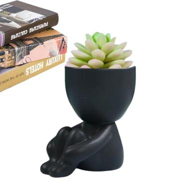 Imagem de Plantadores de cabeça para plantas de interior - Vaso de planta de cerâmica com drenagem,Vaso de flor reutilizável em forma humana para plantas de ar, s, samambaias