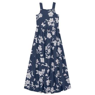 Imagem de Vestido longo infantil menina de flores Brandili Azul, 4, Azul