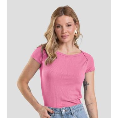 Imagem de Blusa Feminina Canelada Dianna Rosa, P, Rosa