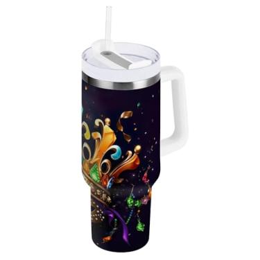 Imagem de Blueangle Copo isolado de carnaval de 850 g com alça e tampa de palha, caneca de viagem reutilizável de aço inoxidável (297)