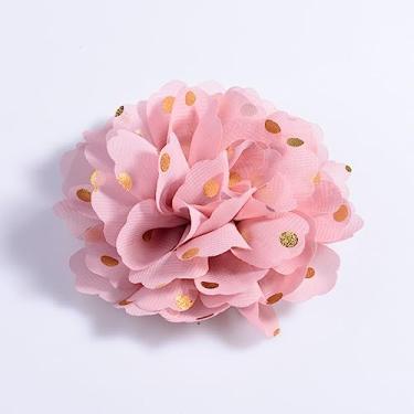 Imagem de NevStp 10 peças de flores decorativas de chiffon artificial de 10 cm para enfeites de casamento, flores de tecido com ponto dourado, P