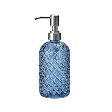 Imagem de Dispensador de sabão de vidro para banheiro com bomba de aço inoxidável frasco dispensador de loção de banheiro Garrafa bomba de líquido (azul)