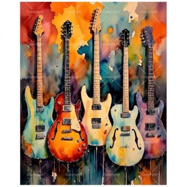 Imagem de TAOPAOLAB Kit de pintura por números de instrumentos musicais para adultos – Pintura em tela de guitarras elétricas vibrantes faça-você-mesmo 40 x 50 cm, conjunto de tinta acrílica, adequado para