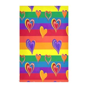 Imagem de Wassud Toalhas de cozinha Rainbow Heart Toalhas de prato de cozinha 1 pacote de panos de prato macios com laço para pendurar toalha de mão super absorvente de secagem rápida toalhas de chá de mesa