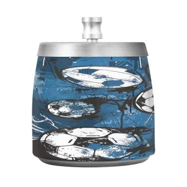 Imagem de STAYTOP Cinzeiro de futebol colorido com tampa, cinzeiro de aço inoxidável à prova de vento, sem fumaça, grande cinzeiro de cigarro ao ar livre para decoração de escritório em casa