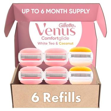 Imagem de Gillette Venus ComfortGlide White Tea 4 unidades, com Gillette Venus ComfortGlide plus Olay 2 unidades, refis de lâmina de barbear feminina