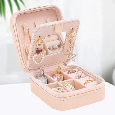 Imagem de Organizador de joias de viagem com espelho - pequeno estojo de armazenamento em verde