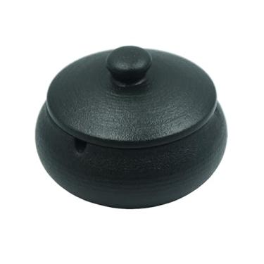 Imagem de Cinzeiro com tampas, cinzeiro de cerâmica de 10 cm para fumantes, decoração de escritório em casa (preto)