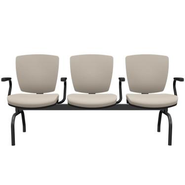 Imagem de Cadeira Longarina 3 Lugares Aeroporto Recepção Preto Baixa Flexi P03 Vinil Bege - Lyam