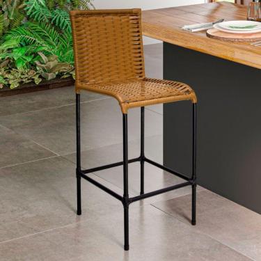 Imagem de Banqueta Alta Diplomata Em Aço Carbono E Fibra Sintética Caramelo