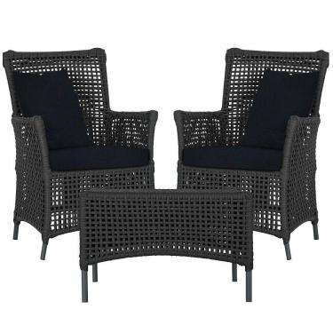 Imagem de 2 Poltronas E 1 Mesa Igapó Alumínio Preta Corda Náutica E12 Preto