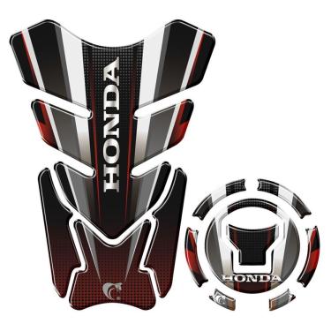 Imagem de Kit Adesivo Resinado Protetor Tanque E Bocal Moto Honda Acima 2018 Vermelho Vermelho E Preto