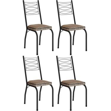 Imagem de Kit 4 Cadeiras Aço Carbono Tubular Metálica Acabamento D-25 Luana Preto-rattan