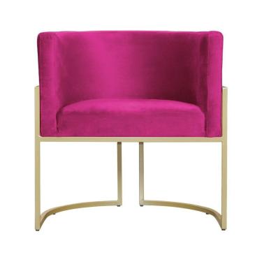 Imagem de Poltrona Decorativa Dourada Base De Metalon - 7decormoveis - Veludo Pink
